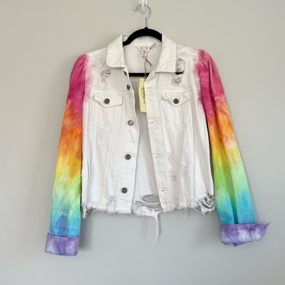 Rainbow tie Dye Denim Jacket - Picture 1 of 8